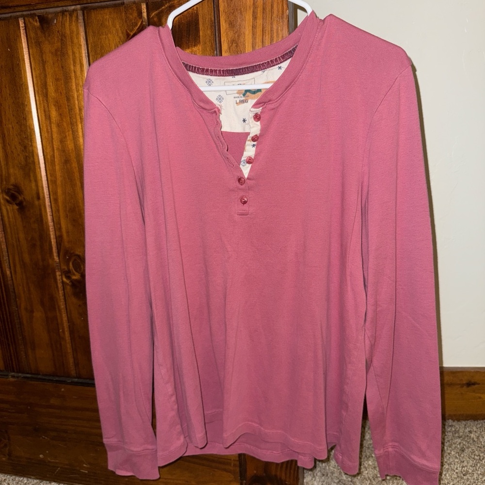 LL bean Pink Long Sleeve Henley Shirt